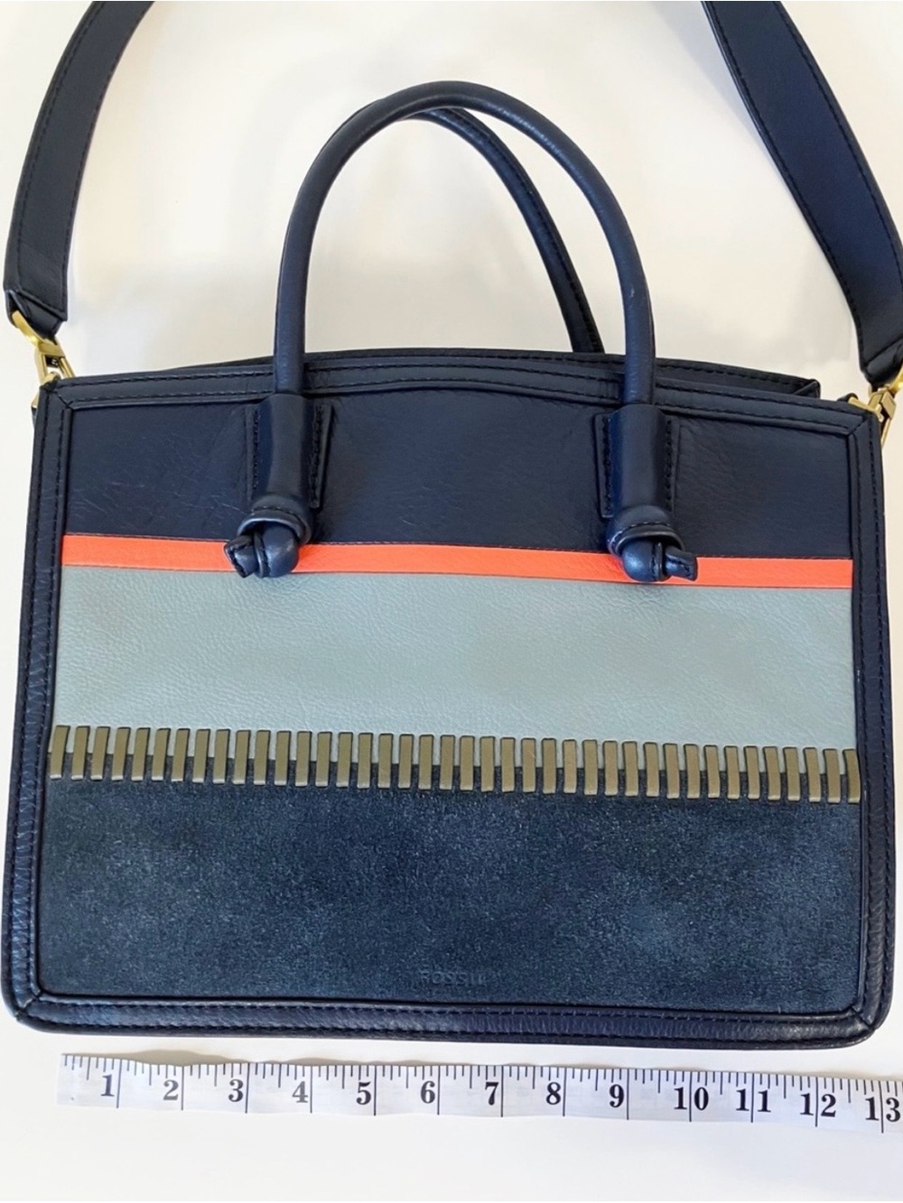 Fossil Navy Blue Multi-Panel Leather Shoulder Bag - Picture 2 of 6